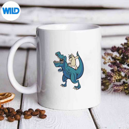 Cartoon Unicorn And Dinosaur Vintage Digital Design