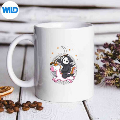 Death Metal Rock Music Rainbow Grim Reaper Riding Unicorn Digital Design