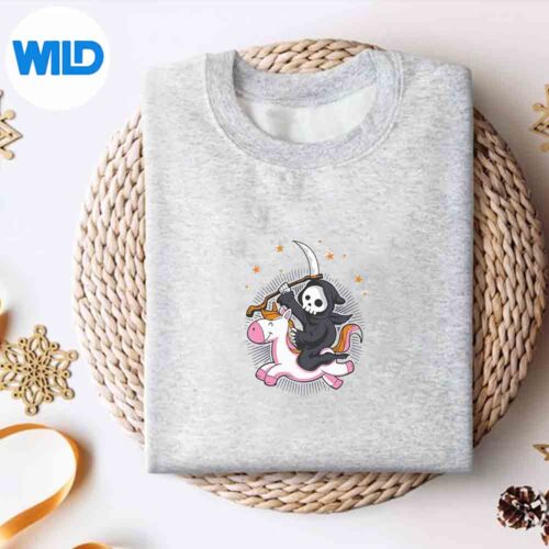 Alternative view of Death Metal Rock Music Rainbow Grim Reaper Riding Unicorn Digital Design