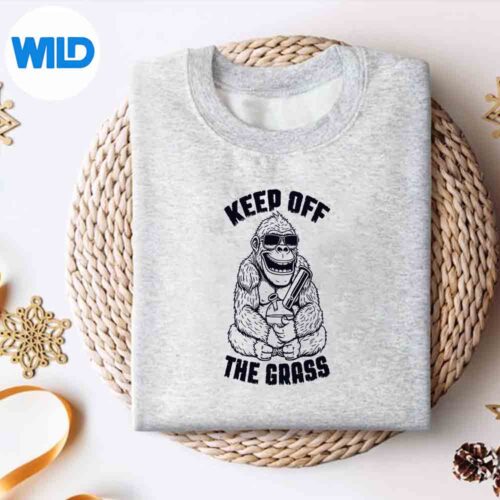 Alternative view of Gorilla Stoner Keep Off The Grass Pot Smoker Ape Raglan Baseball Vector Design
