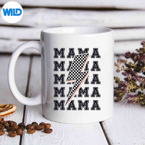 Mama Lightning Bolt Checkered Pattern SVG PNG