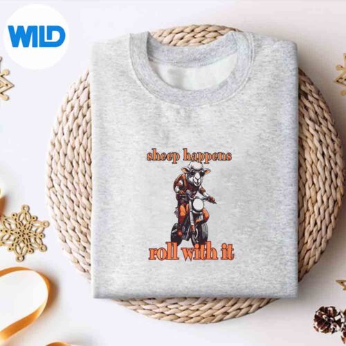 Alternative view of Sheep Happens Roll With It Motorbiker Travel Print Relax Excited SVG PNG