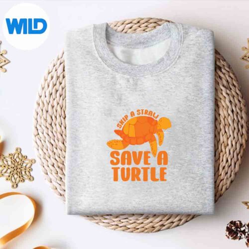 Alternative view of Skip A Straw Save A Turtle Retro Ocean Turtles Earth Day Sea Digital Design