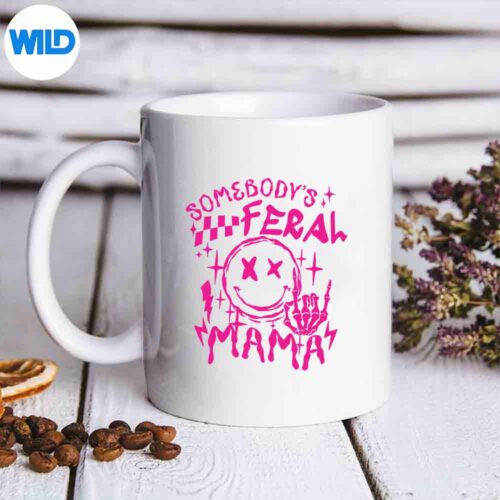 Somebodys Feral Mama Retro Pink Skeleton Hands Mother SVG PNG Digital Download