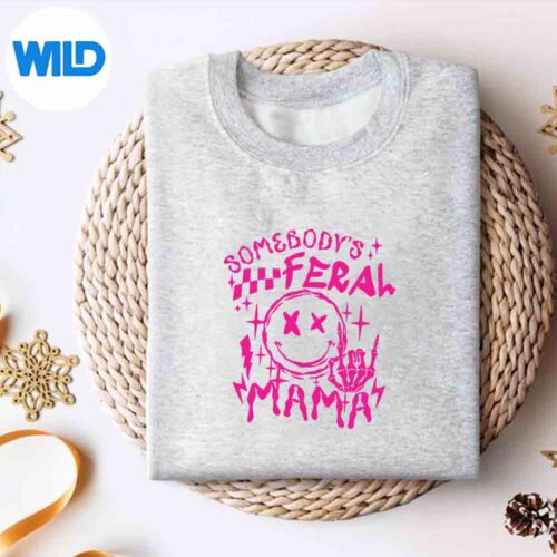 Alternative view of Somebodys Feral Mama Retro Pink Skeleton Hands Mother SVG PNG Digital Download
