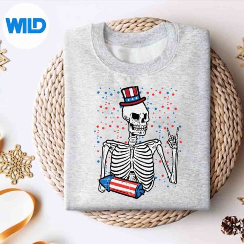 Alternative view of 4th July Rocker Skeleton Patriotic Rock PNG SVG for Cricut