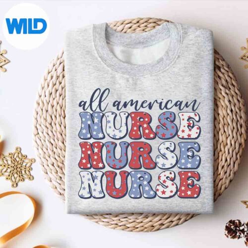 Alternative view of All American Nurse For Memorial Day And Th Of July Delighted Happy Silhouette SVG PNG Cut File