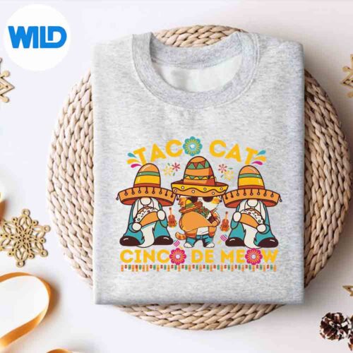Alternative view of Cinco De Mayo Gnomes Mexican Styletaco Cats Cinco De Meow SVG PNG Download