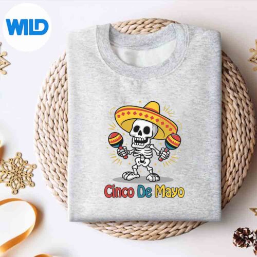 Alternative view of Cinco De Mayo Skeleton Sombrero Fiesta Mexican Raglan Baseball Design for Cricut