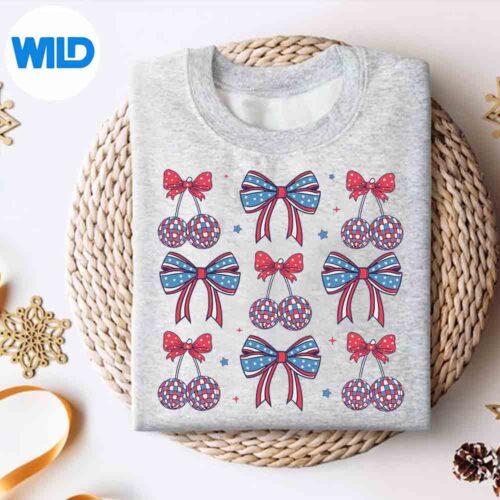 Alternative view of Coquette Cherry Bow Disco Mirror Ball 4th Of July Usa Flag Design for Cricut