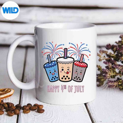 Kawaii Boba Patriotic Red White Blue Bubble Tea 4th Of July SVG PNG Cut File