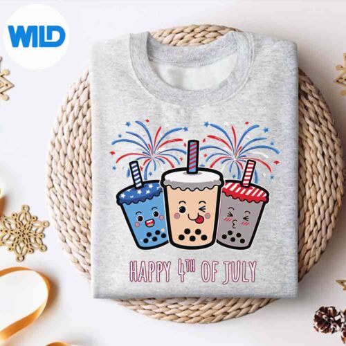 Alternative view of Kawaii Boba Patriotic Red White Blue Bubble Tea 4th Of July SVG PNG Cut File