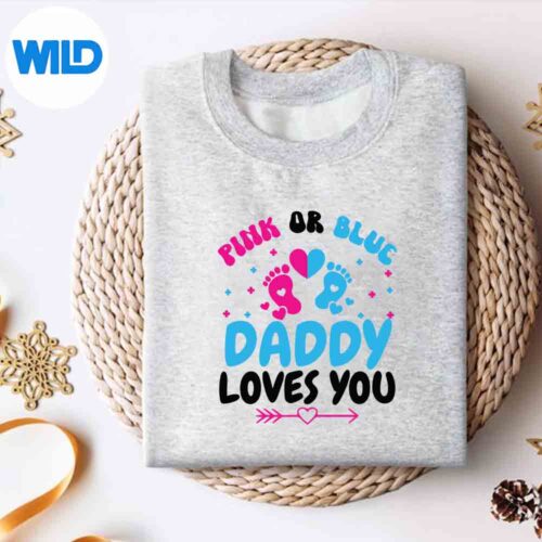 Alternative view of Pink Or Blue Daddy Loves You Baby Gender Reveal Silly Vintage SVG PNG Digital Design