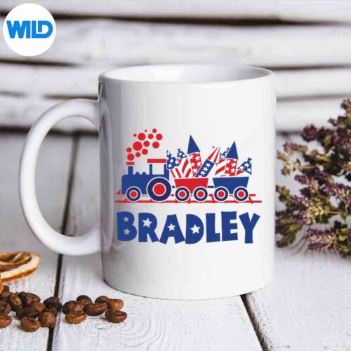 TrainToddlerNameBradley4thOfJulyPatrioticmug