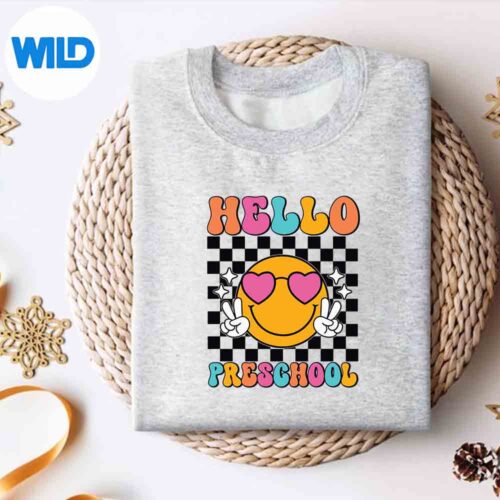 Alternative view of Groovy Hello Preschool Teacher Girls Back To School SVG PNG Cut File