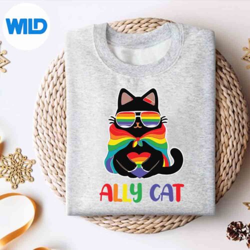 Alternative view of Lgbt Ally Cat Be Kind Gay Rainbow Heart Lgbtq Flag Gay Pride SVG Cut File