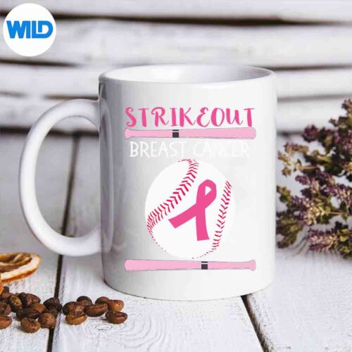 Baseball Breast Cancer Awareness Support With Pink Ribbon Vector Design