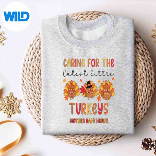 Alternative view of Caring For The Cutest Turkeys Mother Baby Nurse Thanksgiving Silhouette SVG PNG Cut File