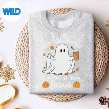 CuteGhostChristianHalloweenFalloweenJesusPumpkinsweater