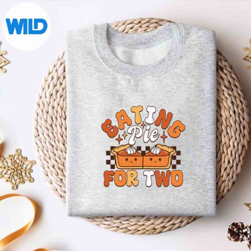 Alternative view of Eating Pie For Two Thanksgiving Pregnancy Announcement SVG PNG Digital Design