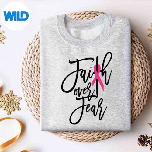 Alternative view of Faith Over Fear Cross Breast Cancer Awareness Christian SVG PNG Cut File