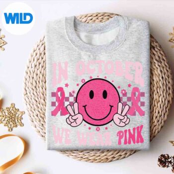 InOctoberWeWearPinkSmileFaceBreastCancerAwarenessWonderfulsweater