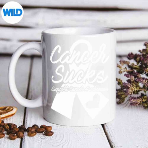 Lung Cancer Sucks White Support Ribbon Digital Design