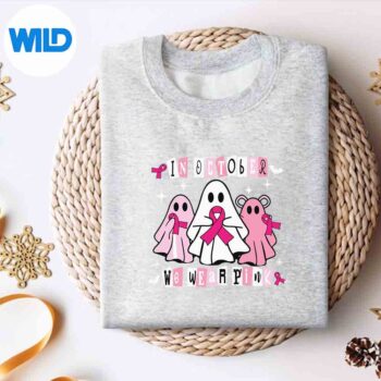 OctoberWeWearPinkBreastCancerAwarenessGhostHalloweenTerrificLovesweater