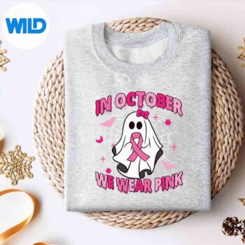 OctoberWeWearPinkGhostHalloweenBreastCancerAwarenessSurprisedSadsweater