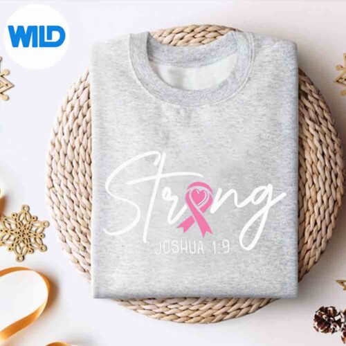 Alternative view of Strong Joshua Christian Faith Breast Cancer Awareness Digital Design