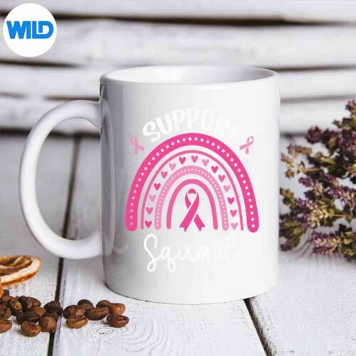 Support Squad Breast Cancer Awareness Survivor Pink Rainbow Wonderful Funny SVG PNG Download