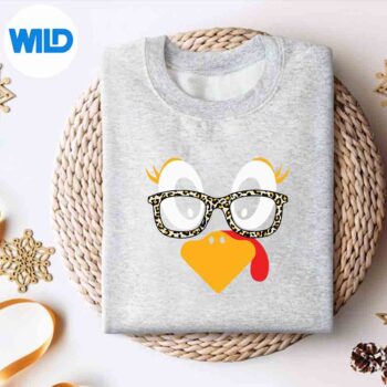 ThanksgivingTurkeyFaceLeopardPrintGlassesGirlssweater