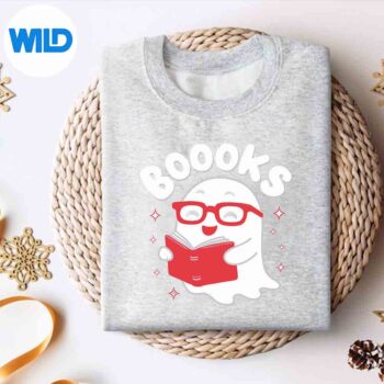 BoooksCuteGhostReadingBookHalloweenBookLoversweater