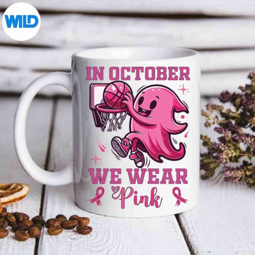 Breast Cancer Awareness Ghost Basketball Slam Dunk Halloween SVG PNG Digital Design