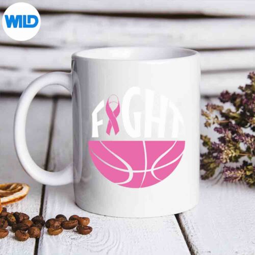 Breast Cancer Awareness Pink Ribbon Basketball Team Support Silhouette SVG PNG Cut File