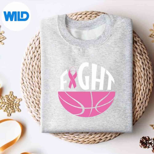 Alternative view of Breast Cancer Awareness Pink Ribbon Basketball Team Support Silhouette SVG PNG Cut File