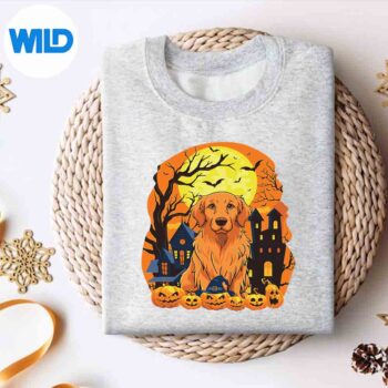 GoldenRetrieverDogWithPumpkinsScaryHalloweenPartysweater
