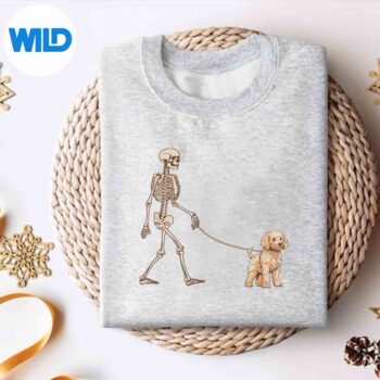 GoldendoodleSkeletonDogWalkingHalloweenDogsweater