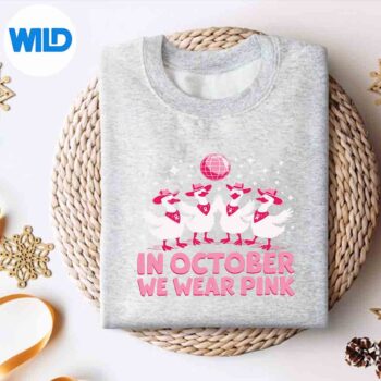 InOctoberWeWearPinkBreastCancerGooseCowgirlWesternKeenFunnysweater