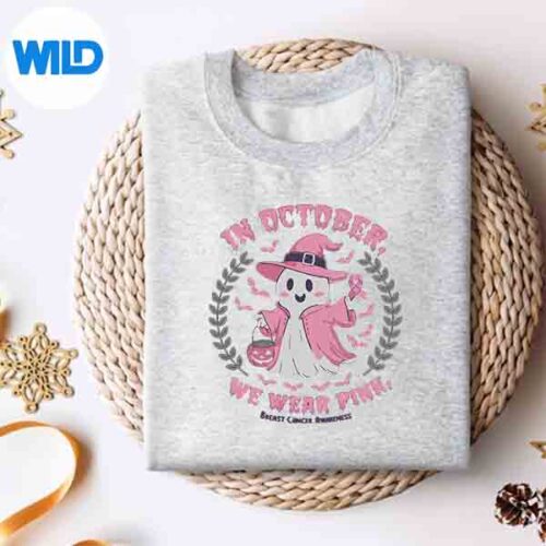 In October We Wear Pink Ghost Witch Breast Cancer Awareness SVG PNG Digital Design 5 InOctoberWeWearPinkGhostWitchBreastCancerAwarenesssweater