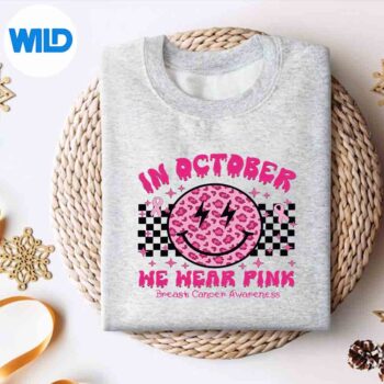 InOctoberWeWearPinkGhostsForBreastCancerGirlsFunnyExcitedsweater