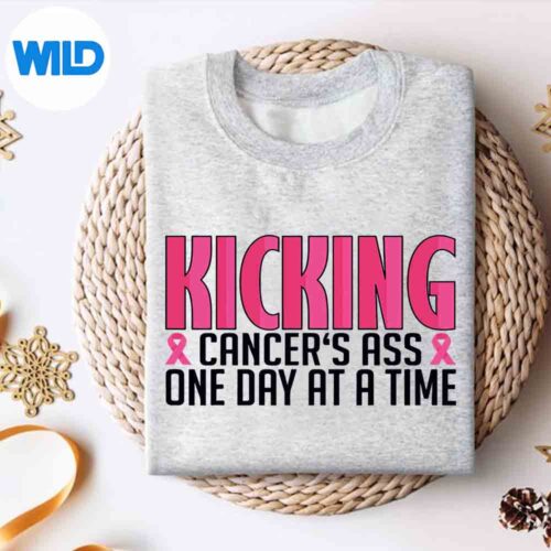 Alternative view of Kicking Cancers Ass At A Time Breast Cancer Awareness SVG PNG Cut File