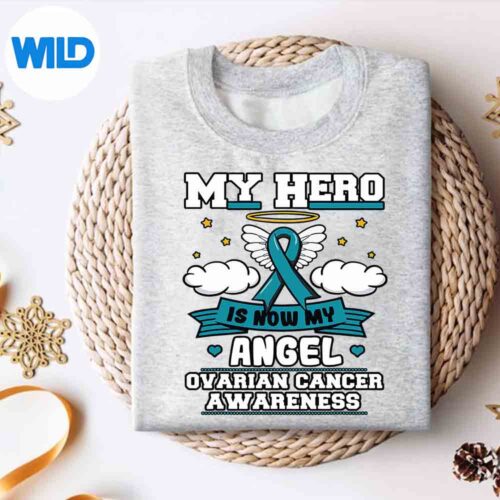 Alternative view of My Hero Is Now My Angel Ovarian Cancer Tumors Teal Ribbon Cut File