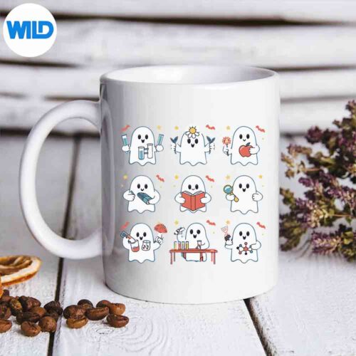 Retro Halloween Science Teacher Ghost Laboratory Teacher Overjoyed Modern PNG SVG for Cricut