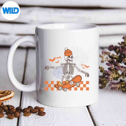 Vintage Retro Skateboarder Skateboarding Skeletons Halloween Vector Design