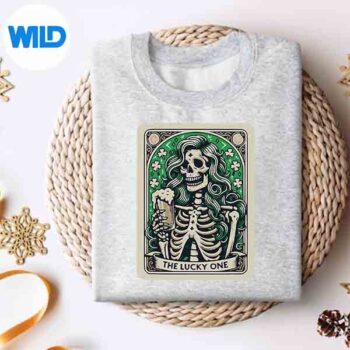 LuckyOneStPatricksDayTarotCardSkeletonsweater 1