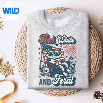 RedWhiteAndFeralRaccoon4thOfJulyPatrioticsweater
