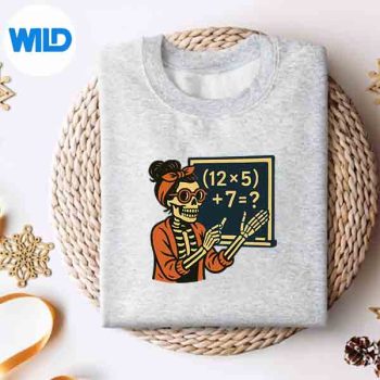 67TeacherHalloweenSkeletonSixSevenMemeBrainrotMathsweater