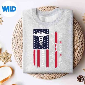 NurseStethoscopeHeartbeatAmericanFlagNurseWeekssweater