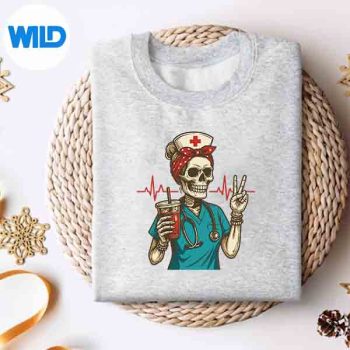 SkeletonNurseCoffeeLoverHalloweensweater